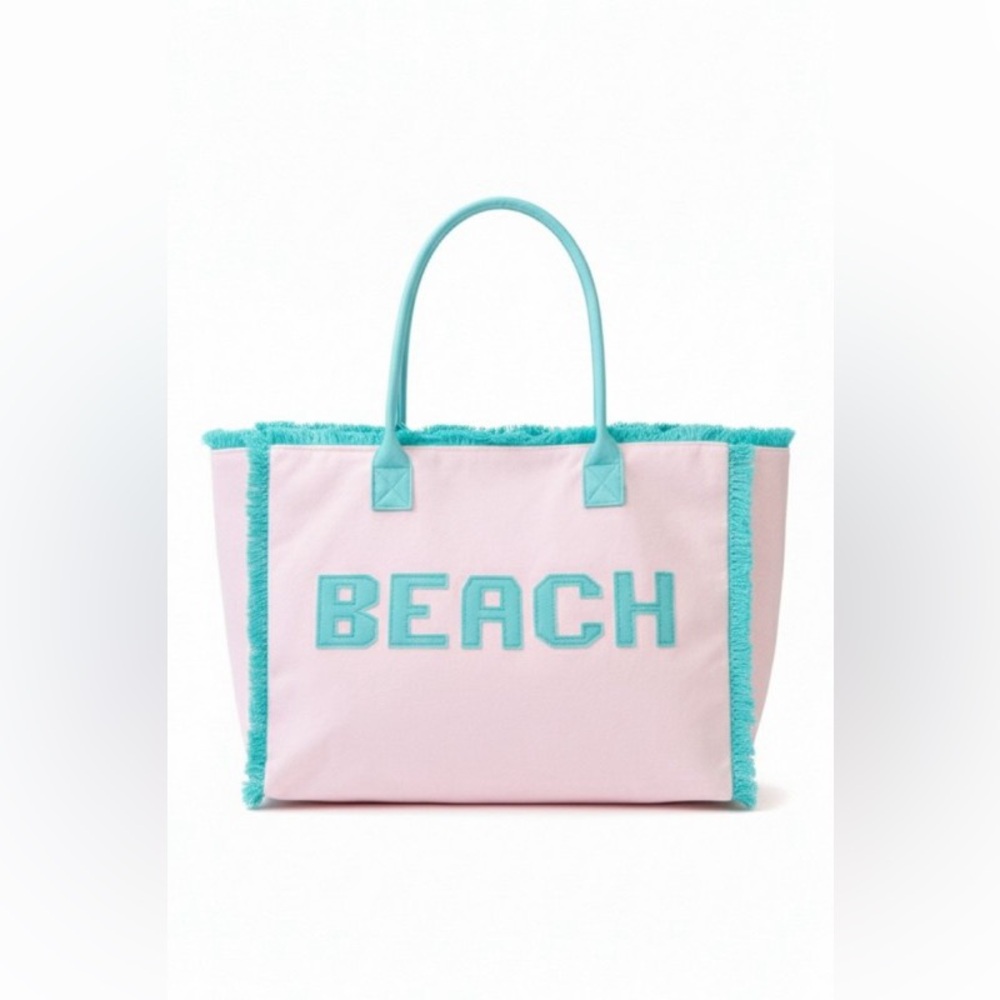 Beach Print Fringe Tote Bag|Pink